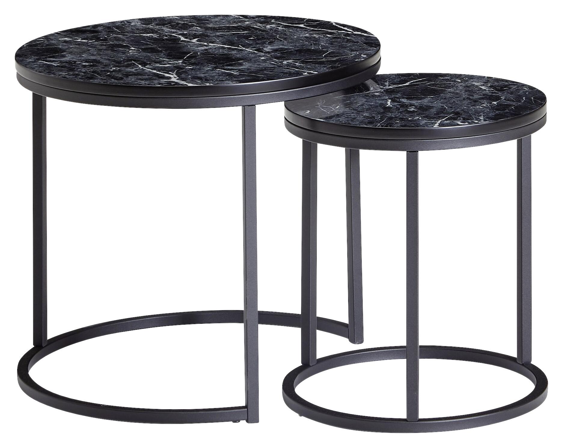Wohnling Couchtisch 2er-Set. schwarz Marmor schwarz MDF Stahl