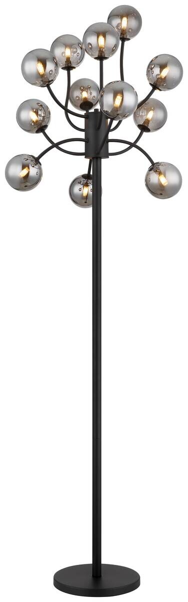 GLOBO Stehleuchte mattschwarz Rauch Metall Glas H/D: ca. 200x62 cm G9 12 Brennstellen