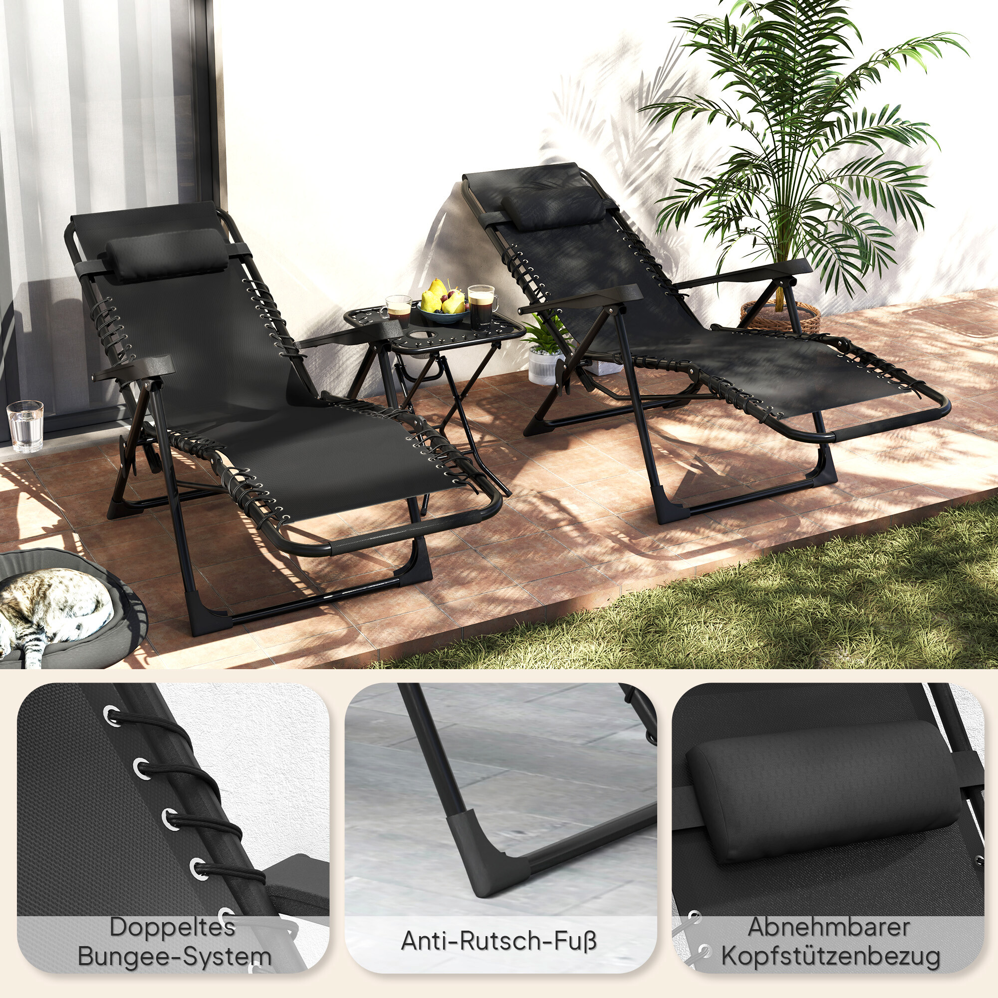 Outsunny Gartenliege 2er Set schwarz Netzstoff B/H/L: ca. 65x110x90 cm