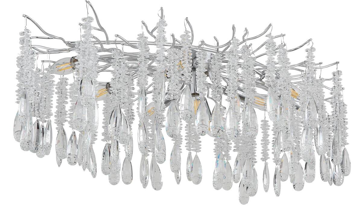 GLOBO Deckenleuchte klar silber Metall Glas B/H/L: ca. 55x45x100 cm E14 10 Brennstellen