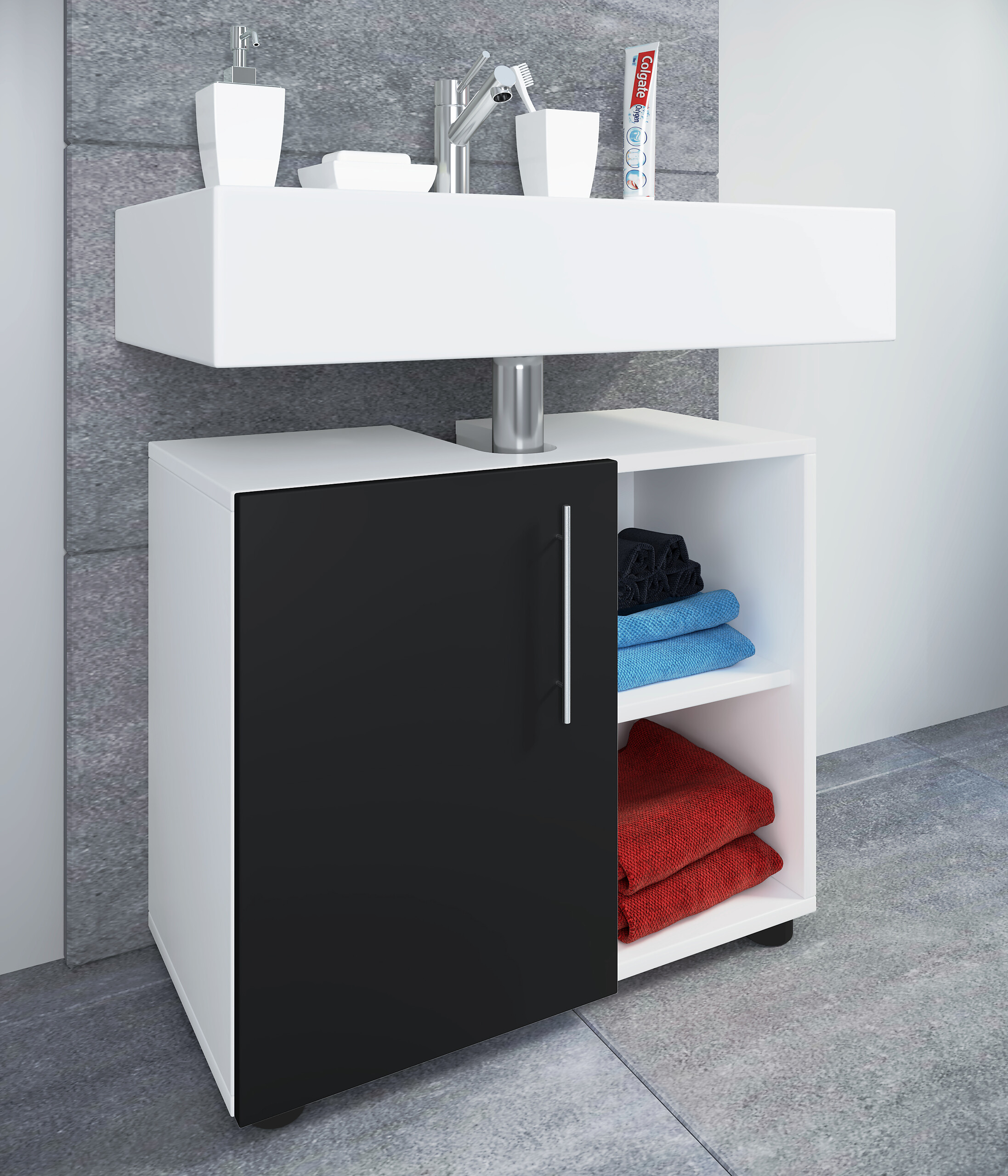 Unterschrank Flandu weiß schwarz