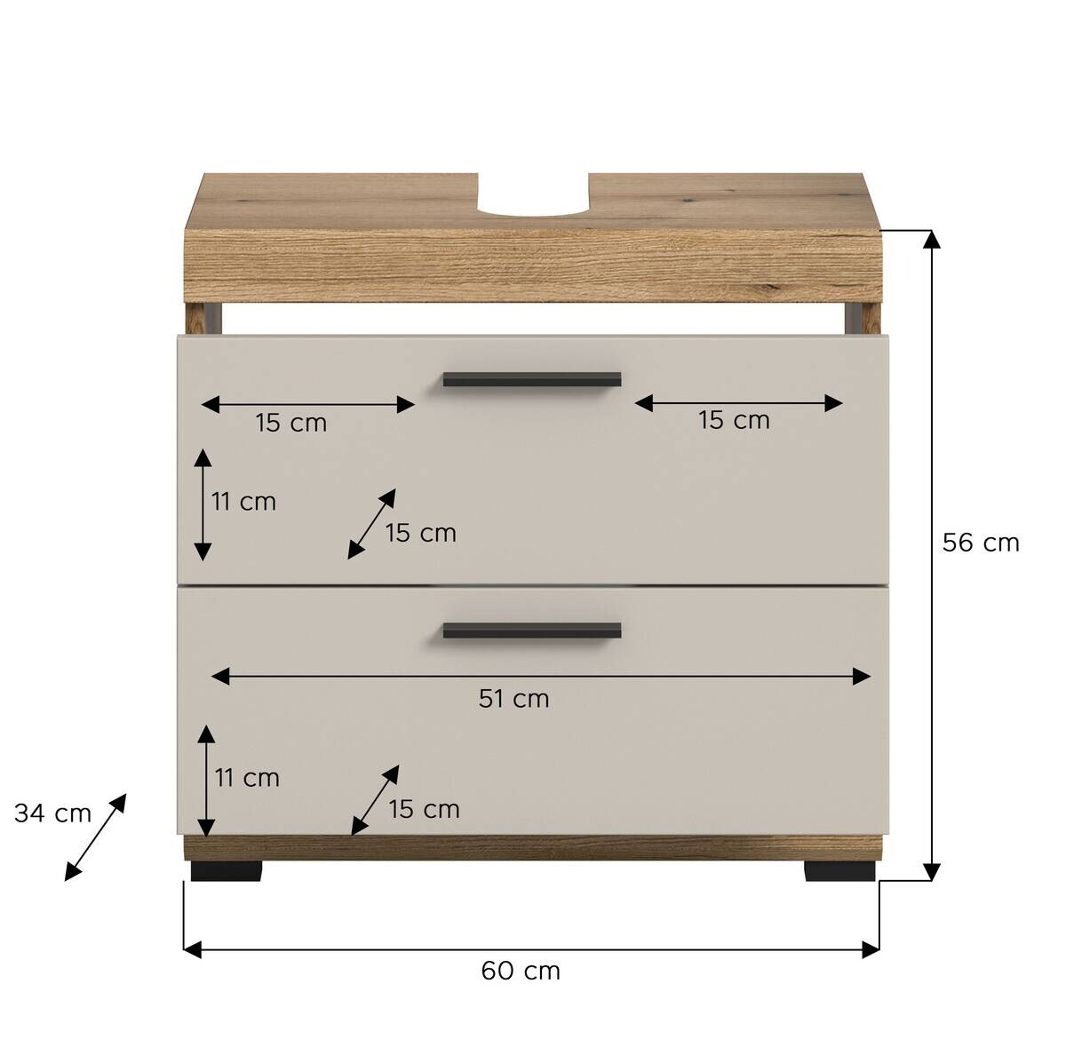 Waschbeckenunterschrank Scout Evoke Oak Nachbildung Kaschmirgrau Nachbildung B/H/T: ca. 60x56x34 cm