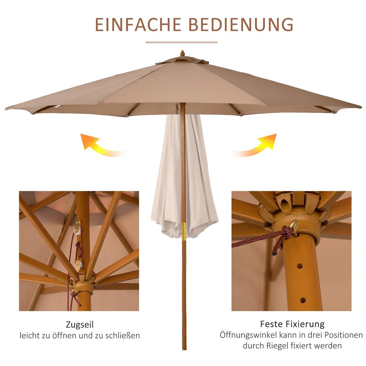 Outsunny Sonnenschirm khaki Bambus H/D: ca. 250x300 cm