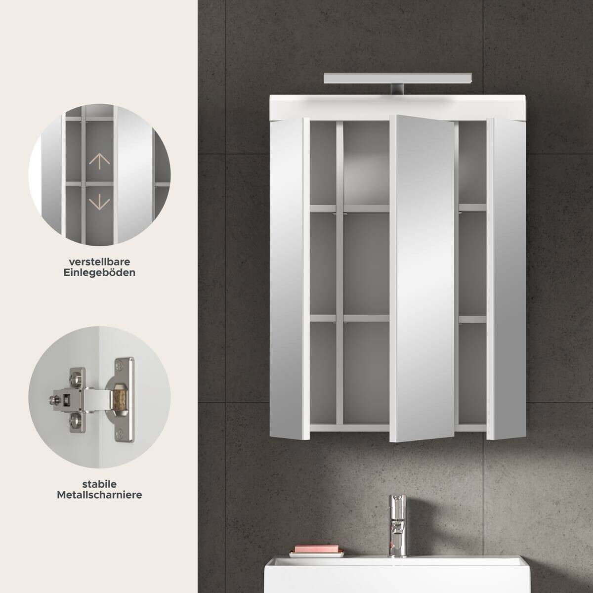 Spiegelschrank Scout weiß weiß Hochglanz B/H/T: ca. 60x79x37 cm