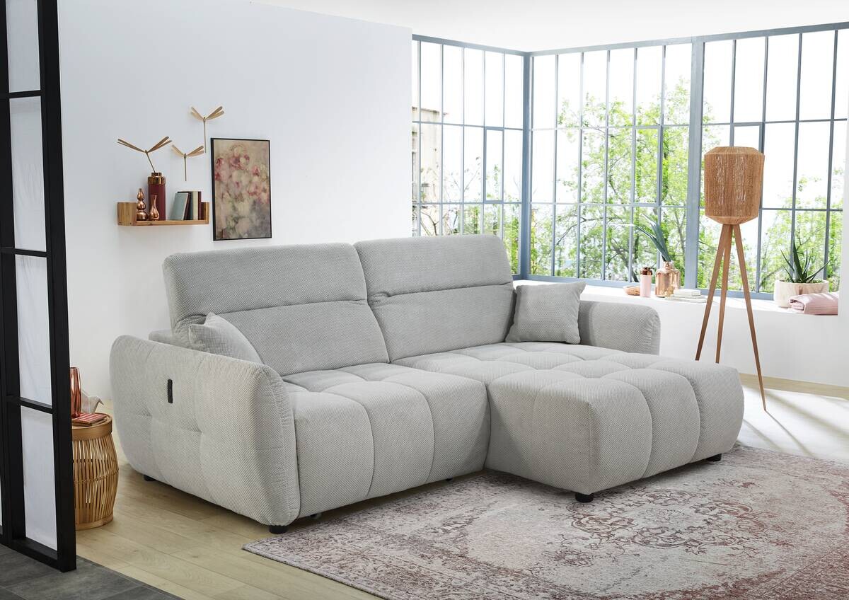 Ecksofa mit elektrischer XXL Sitztiefenverstellung hellgrau Kord B/H/T: ca. 260x106x191 cm Ecksofa mit elektrischer XXL Sitztiefenverstellung hellgrau Kord B/H/T: ca. 260x106x191 cm