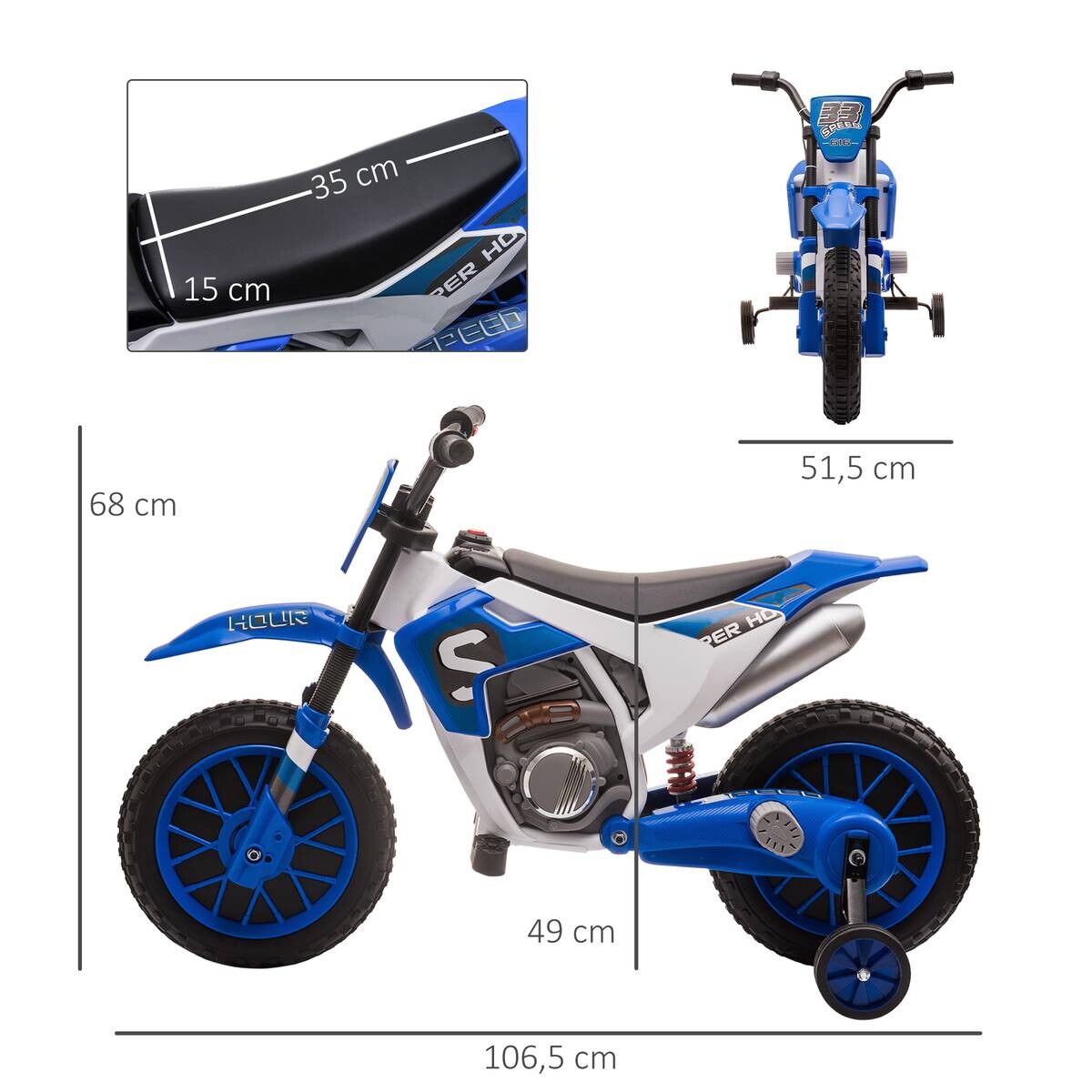 HOMCOM Kinder-Elektromotorrad blau B/H/L: ca. 51,5x68x106,5 cm
