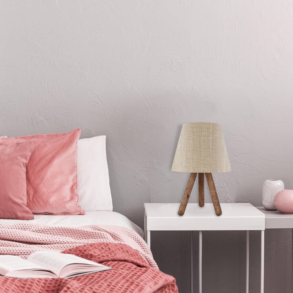 Opviq Tischleuchte beige nussbaum Buche PVC B/H/L: ca. 22x33x22 cm E27 1 Brennstellen