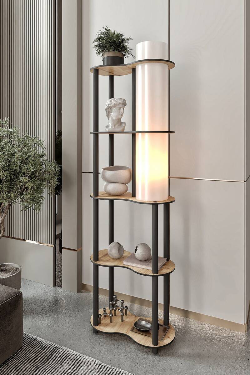 Opviq Stehleuchte nussbaum PVC MDF B/H/T/L/D: ca. 17x150x17x17x17 cm E27 1 Brennstellen