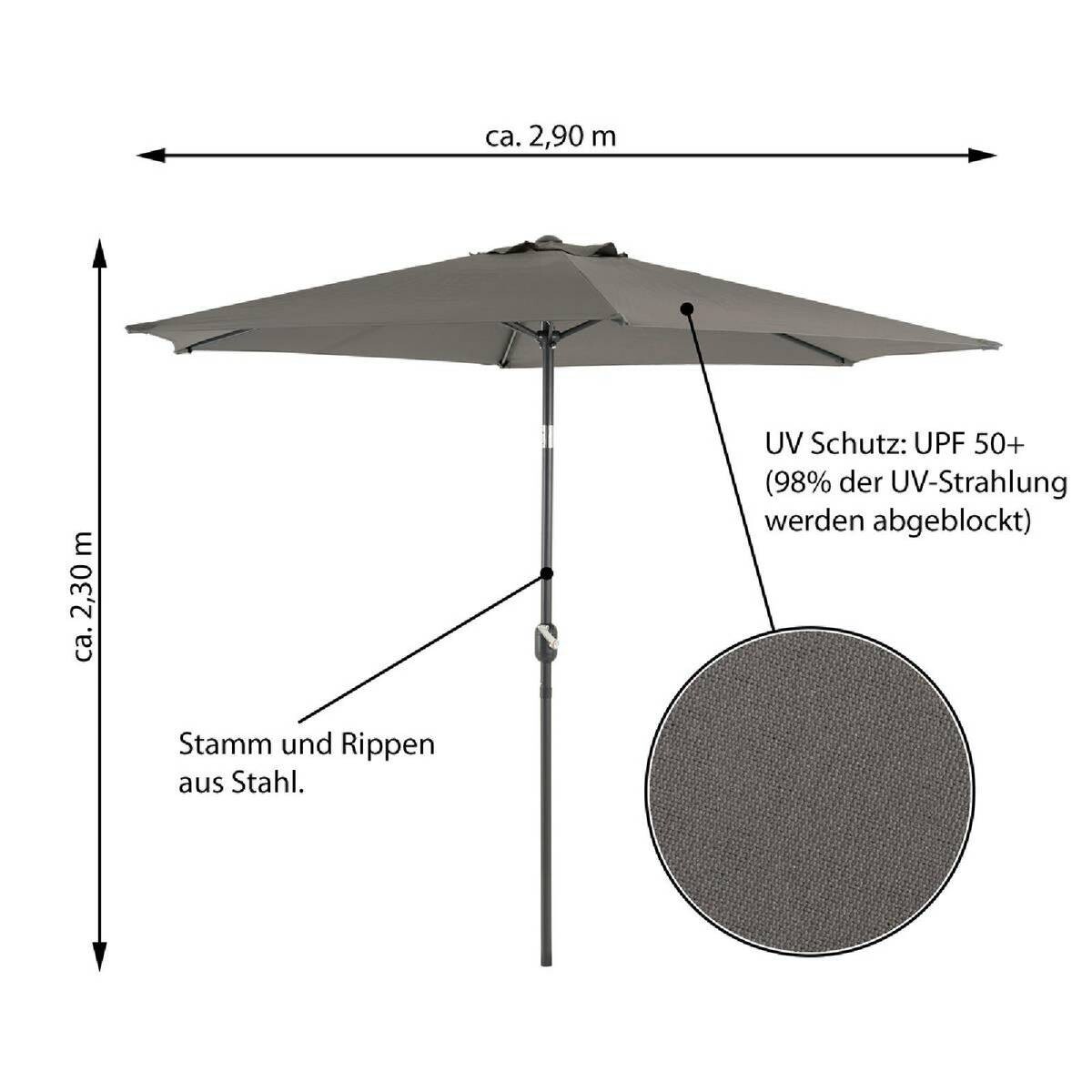 VCM Sonnenschirm anthrazit Polyester-Mischgewebe H/D: ca. 230x290 cm