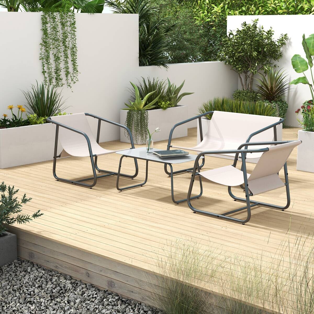 Outsunny Gartensitzgruppe 4tlg. cremeweiß Mesh B/H/L: ca. 70x70x110 cm