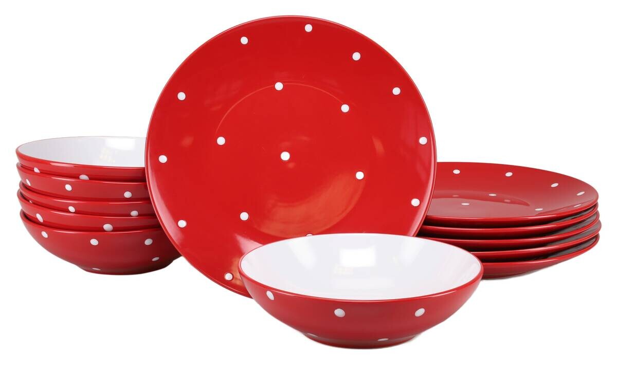 CreaTable Tafelservice Polka Dots weiß Steinzeug 12 tlg.