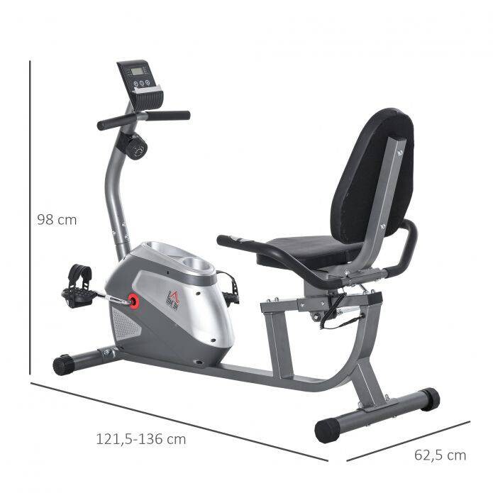HOMCOM Liegeergometer grau Metall B/H/L: ca. 62,5x38x136 cm