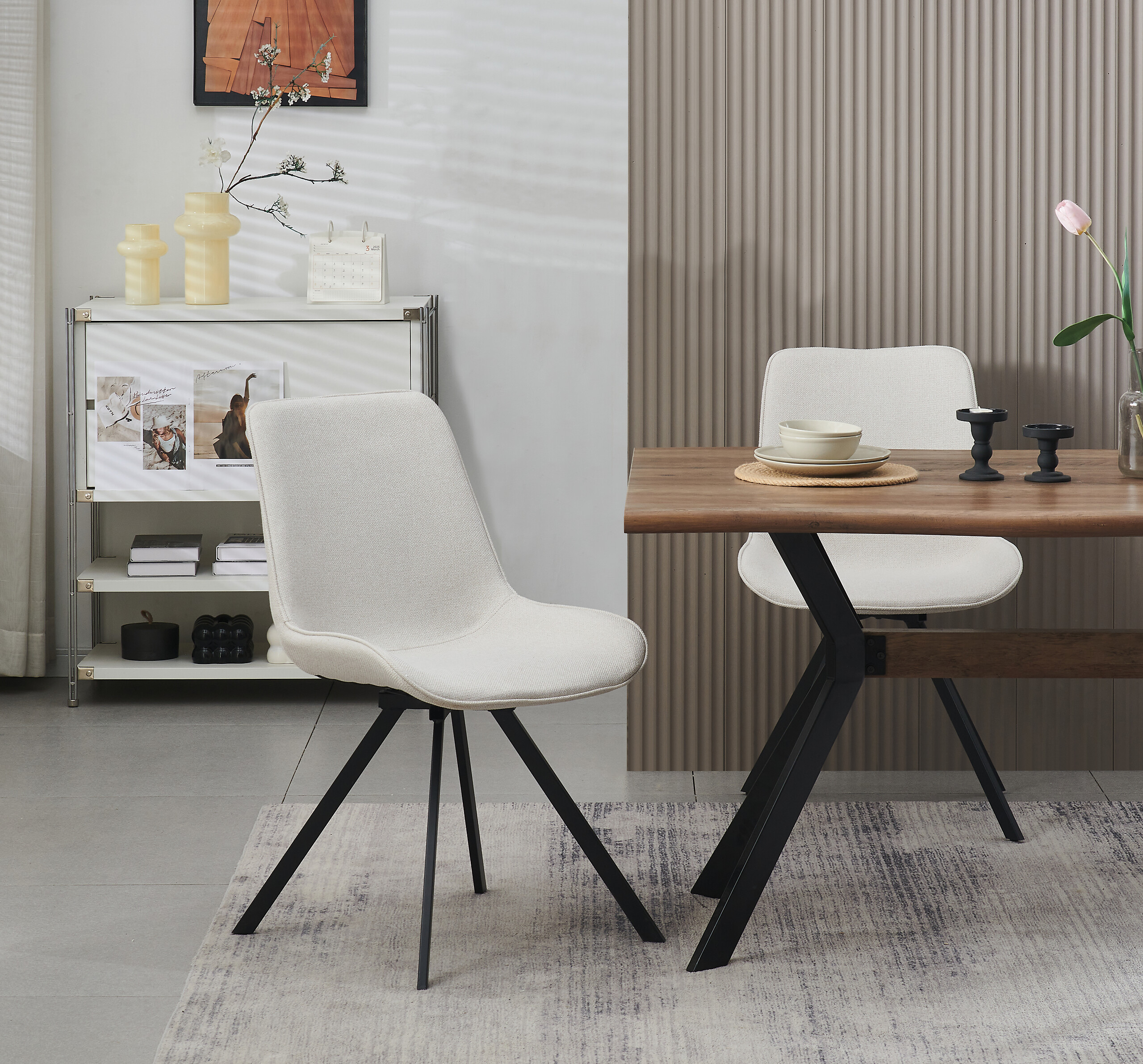 Drehstuhl EMILIA, 2er Set creme Webstoff B/H/T: ca. 52x85x61 cm