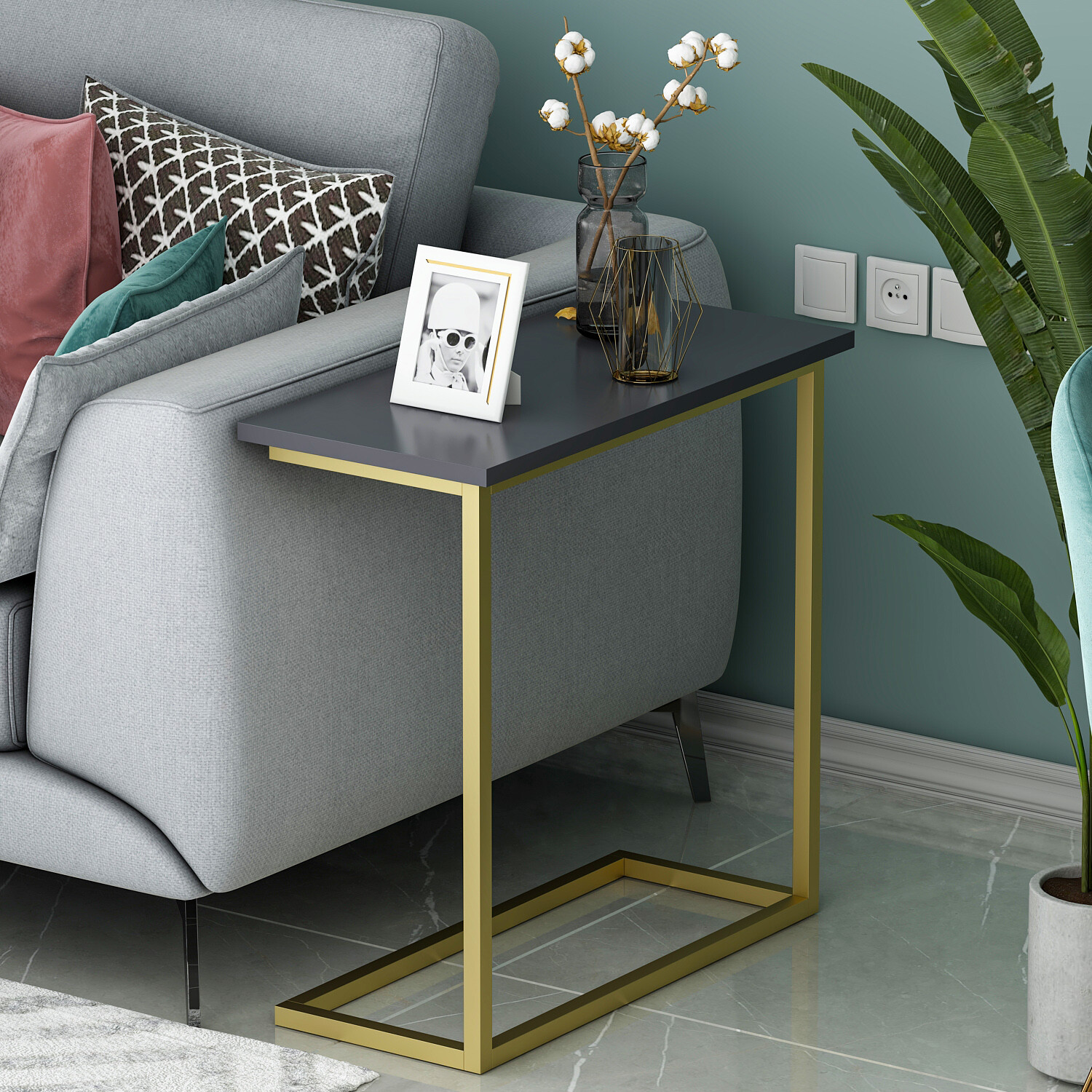 Beistelltisch Narin anthrazit gold Optik Metall B/H/T: ca. 64x62x30 cm