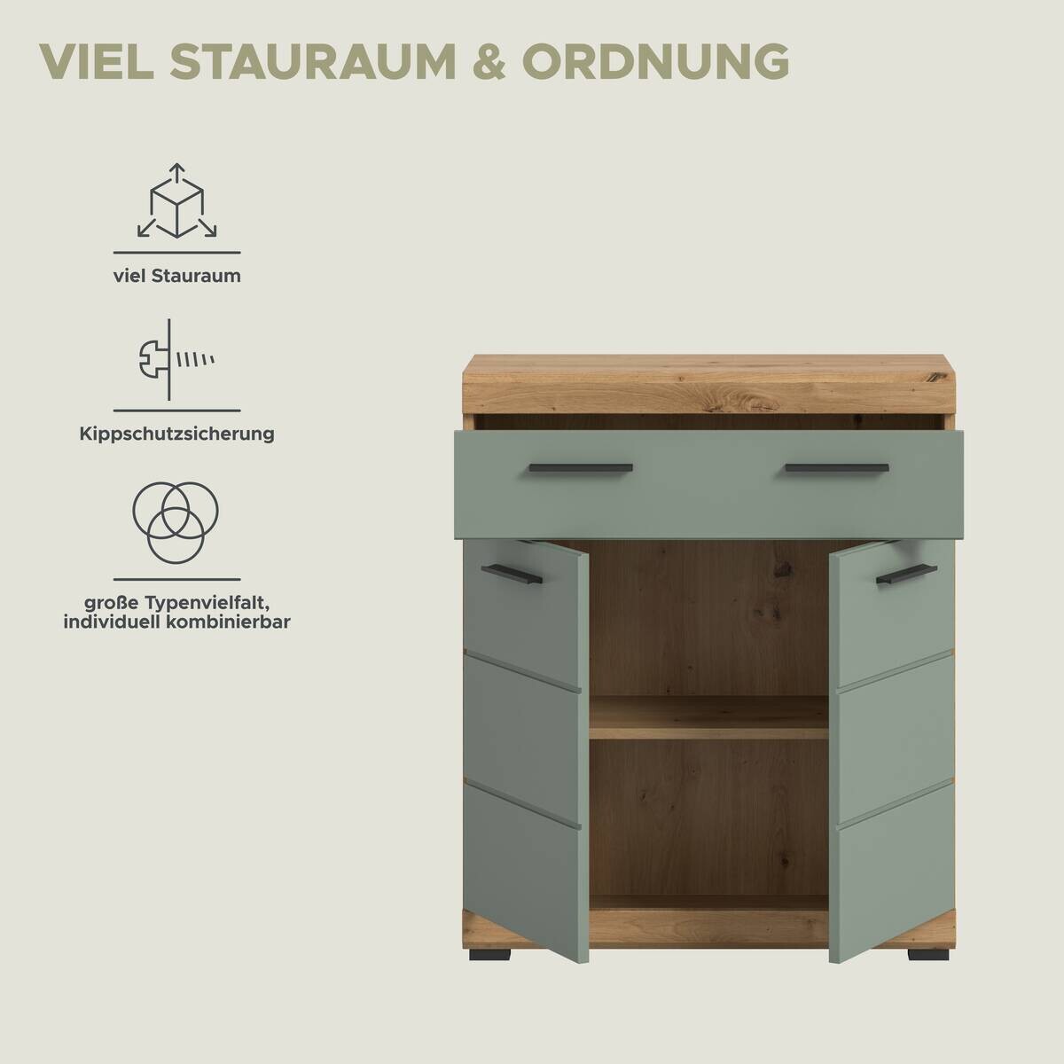 Schrank Scout Eiche Artisan Nachbildung salbei Nachbildung B/H/T: ca. 74x88x31 cm
