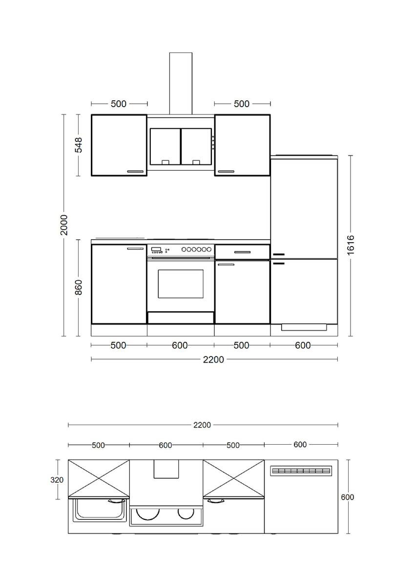 Küchenblock Elva anthrazit strukturiert B/H/T: ca. 220x200x60 cm