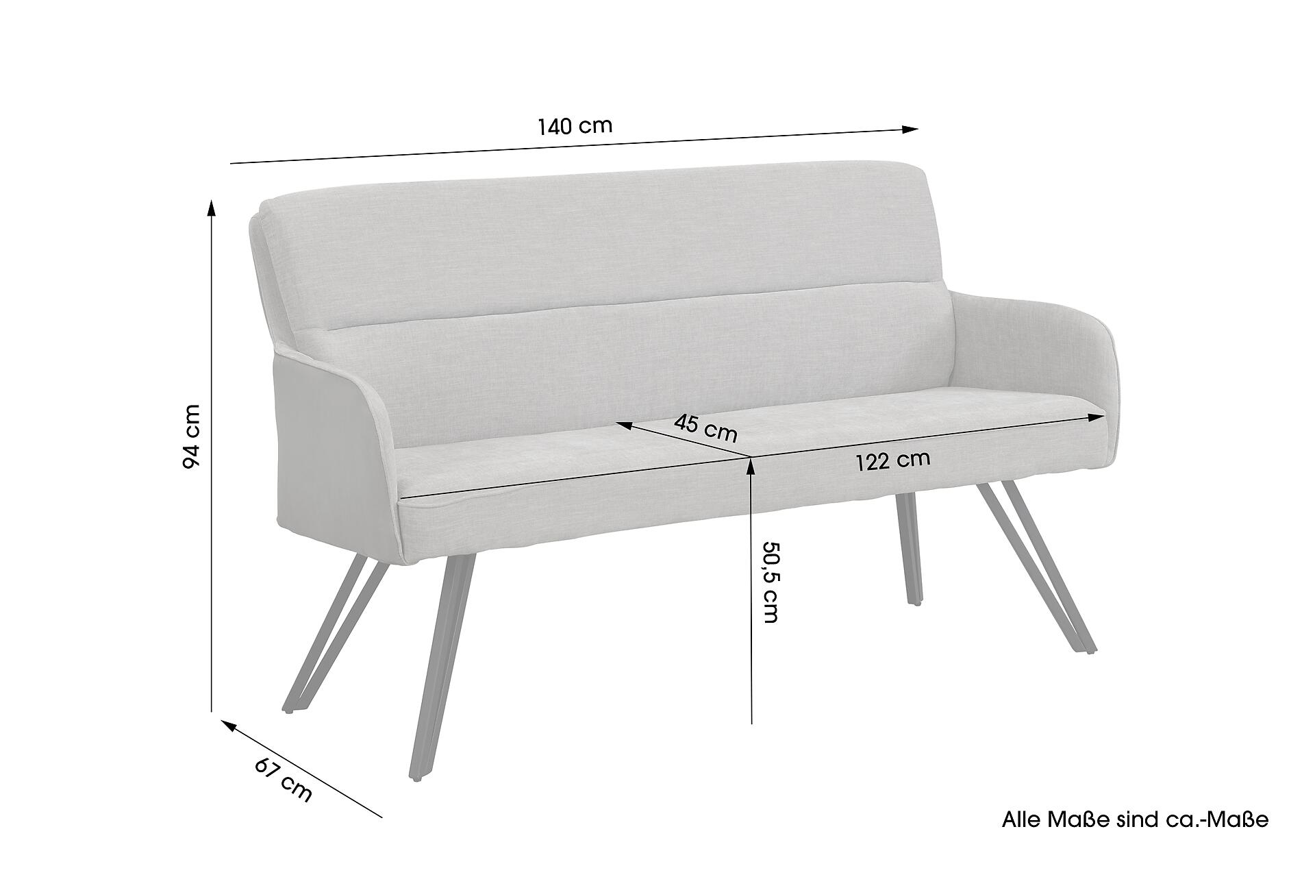 Sitzbank TINO schwarz grau Metall Microfaser B/H/T: ca. 140x94x67 cm