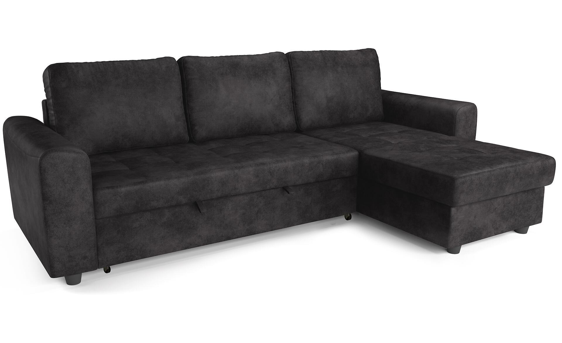 Ecksofa mit Bettfunktion und Bettkasten anthrazit Microfaser B/T: ca. 245x155 cm