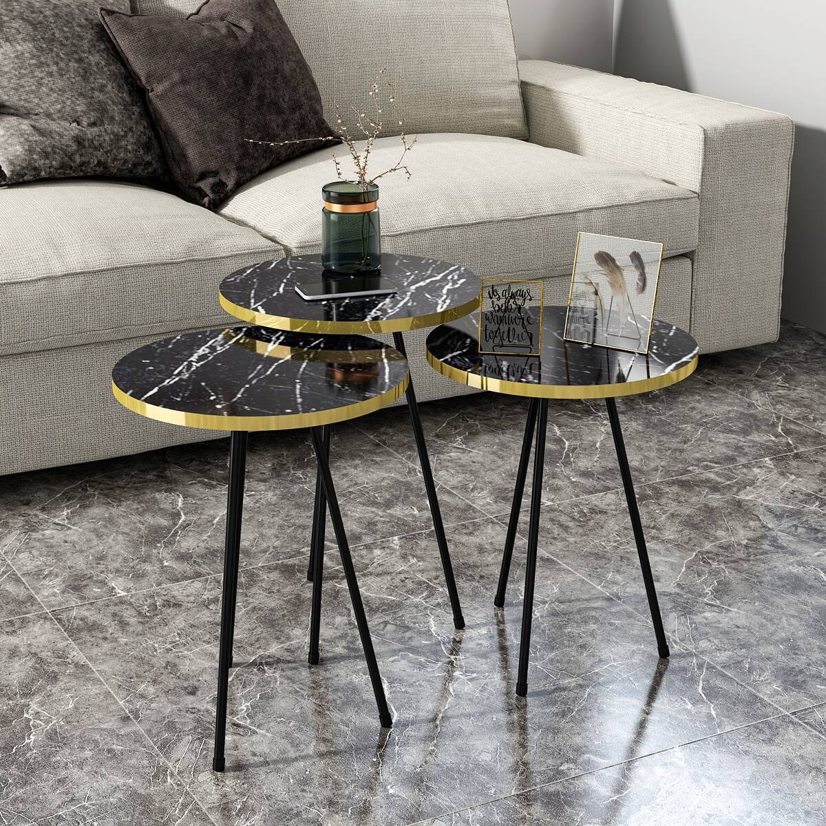 Beistelltisch 3er-Set. 21776160 schwarz Marmoroptik B/H/T: ca. 38x53,5x38 cm