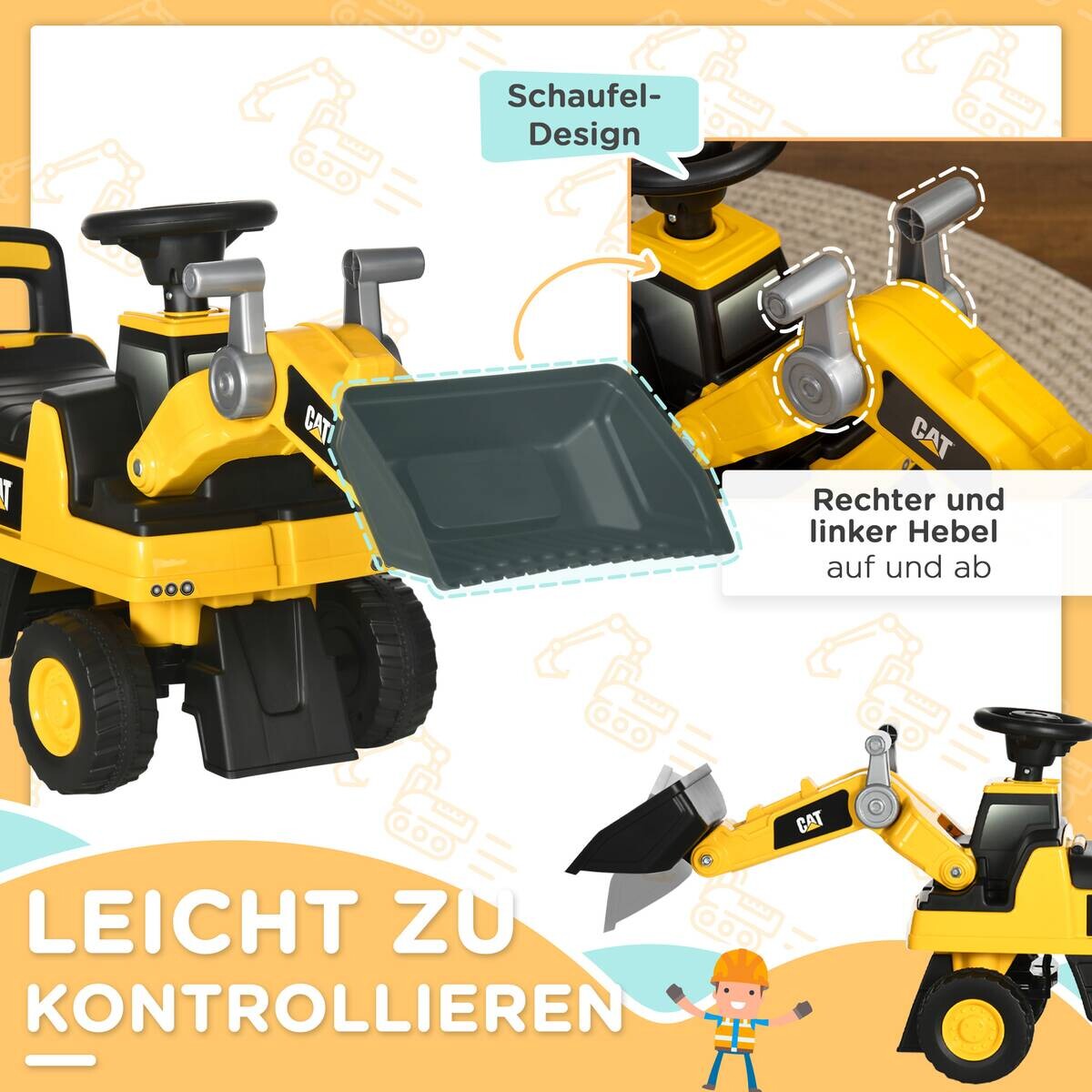HOMCOM Kinder-Fahrzeug gelb B/H/L: ca. 29,5x78x54 cm