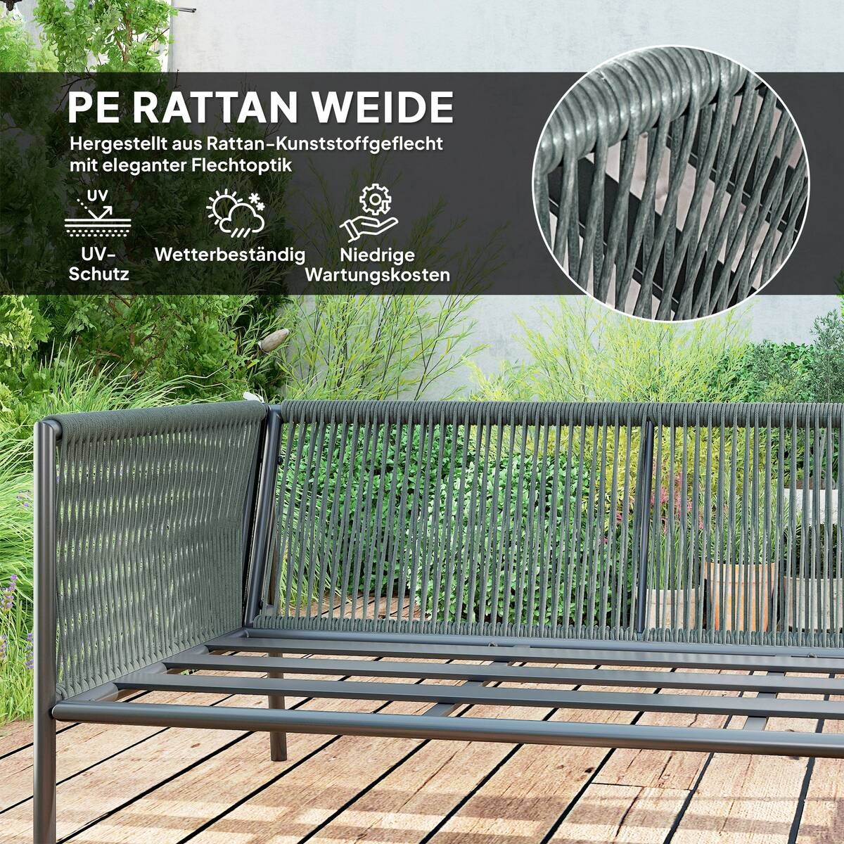 Outsunny Rattan Gartenmöbel Set dunkelgrau Polyethylen B/H/L: ca. 80x60,5x116 cm