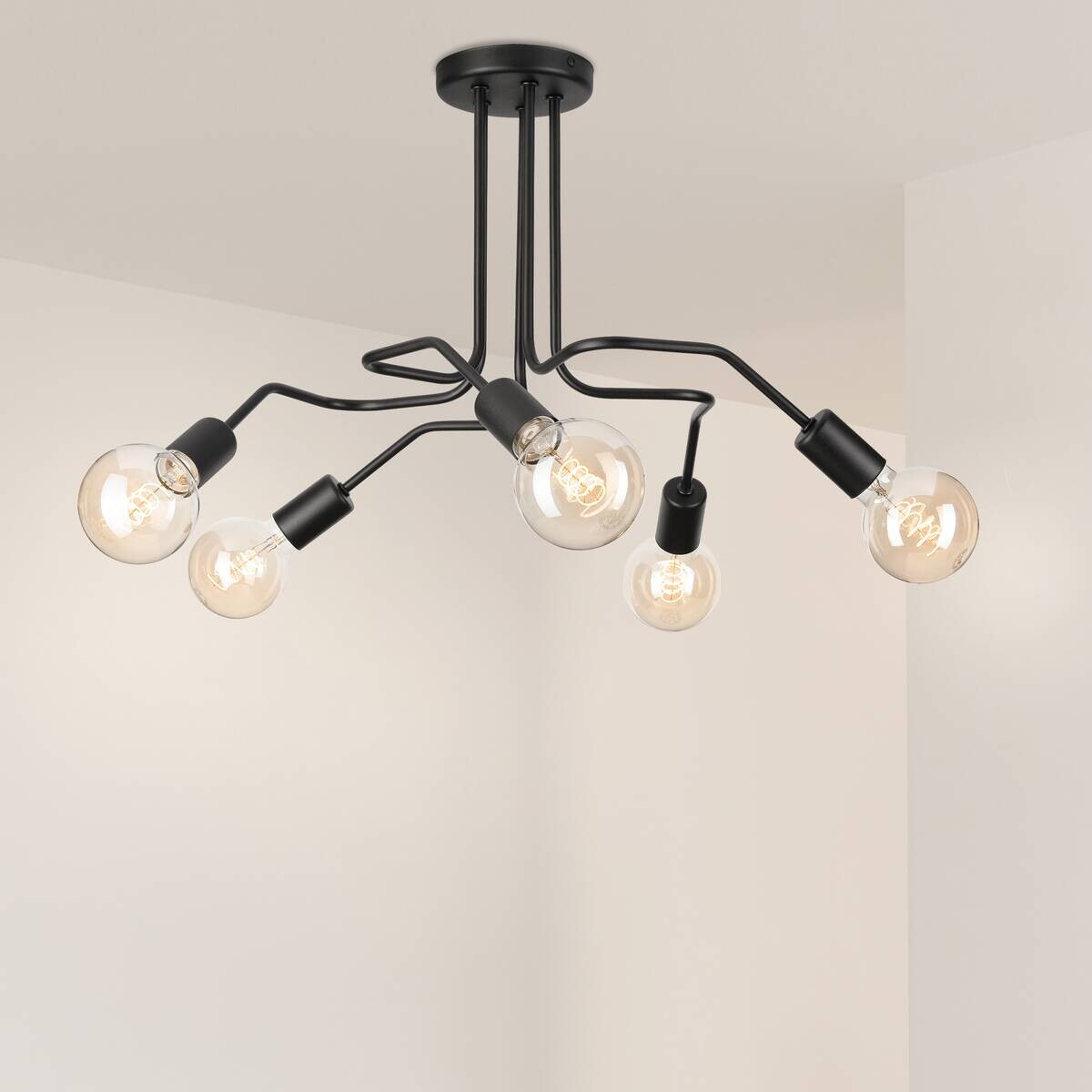 Lamkur Deckenleuchte Domino schwarz Stahl H/L: ca. 40x59 cm E27 5 Brennstellen