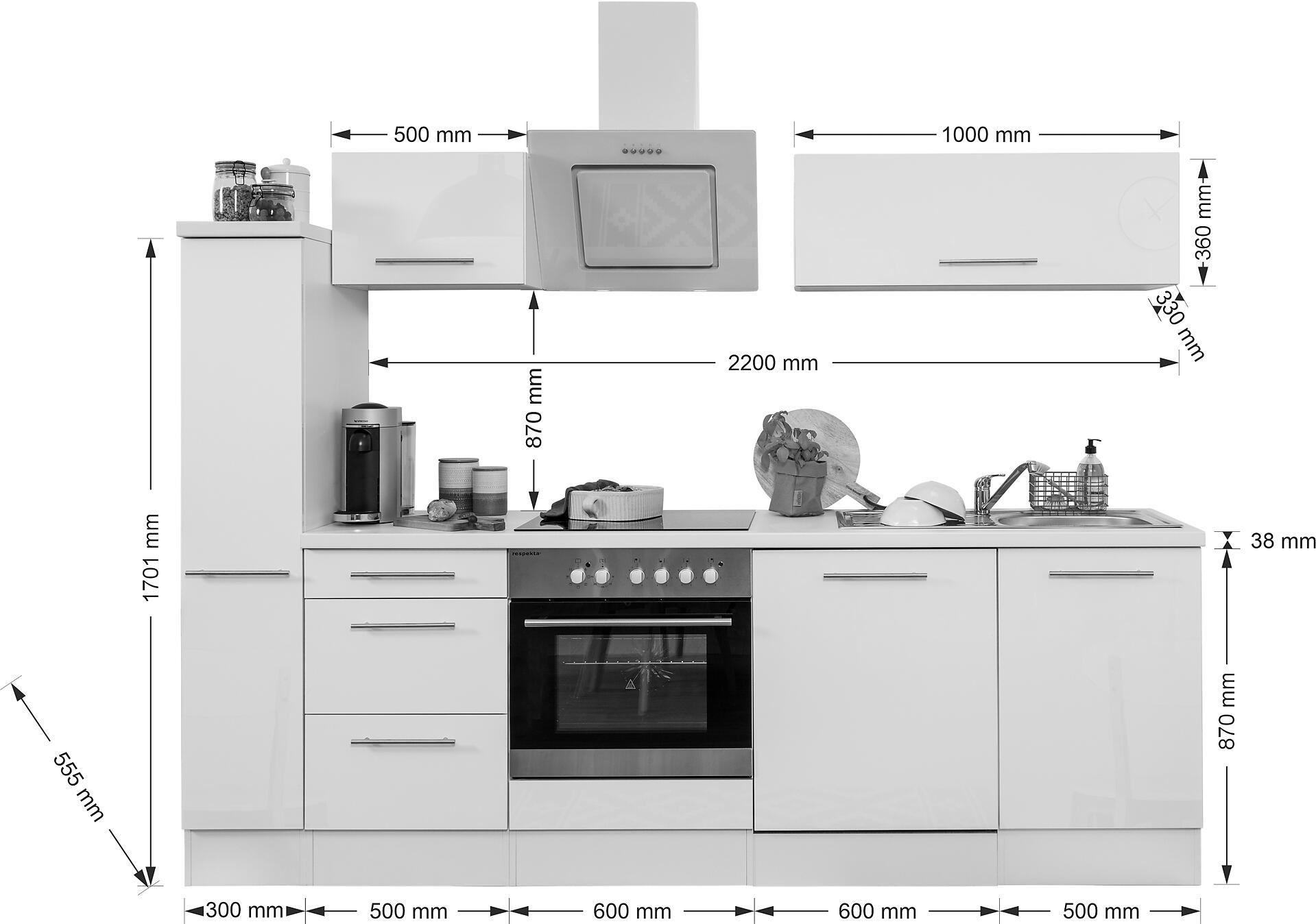 Respekta Küchenblock Amanda schwarz Hochglanz B/H/T: ca. 250x200x60 cm