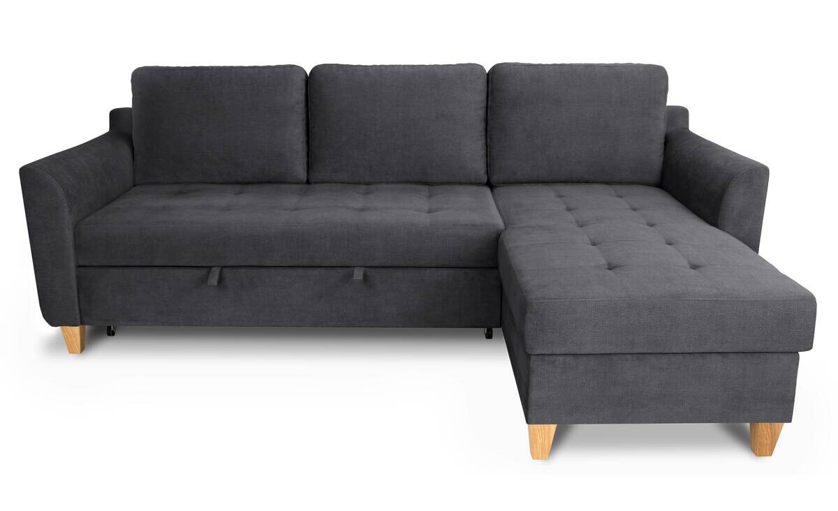 Ecksofa mit Bettfunktion und Bettkasten dunkelgrau Microfaser B/H/T: ca. 231x86x150 cm