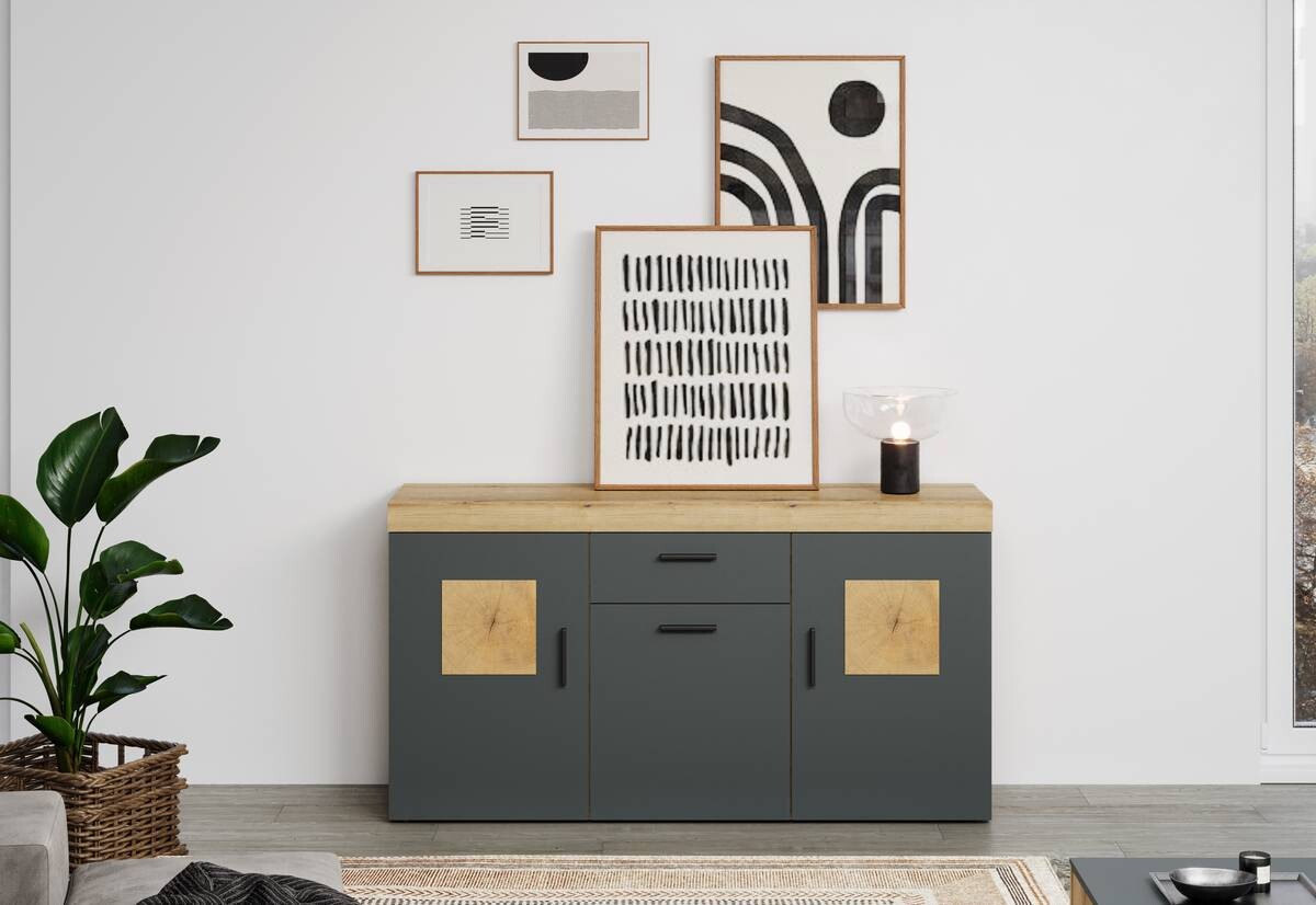 Sideboard Tyler Eiche Evoke Coast Nachbildung anthrazit B/H/T: ca. 159x86x41 cm