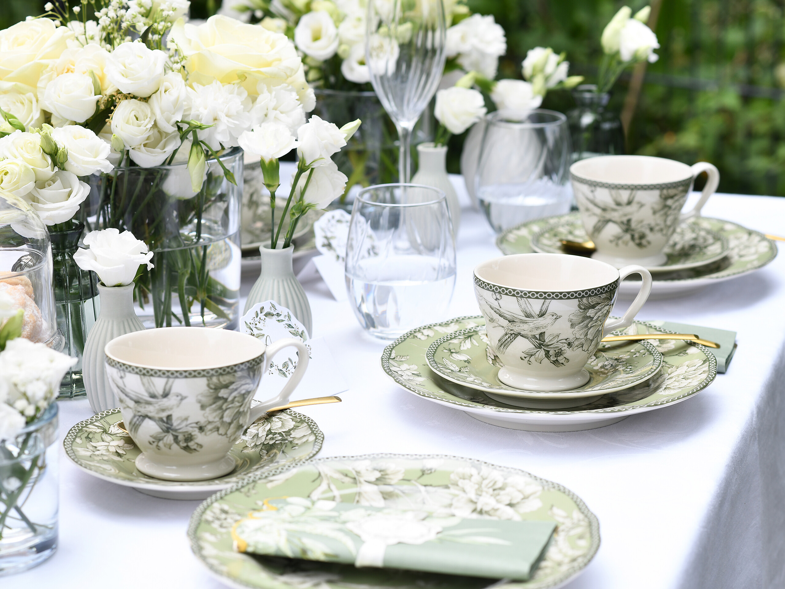 CreaTable Kaffeeservice Adelaide Grün weiß Porzellan 12 tlg.