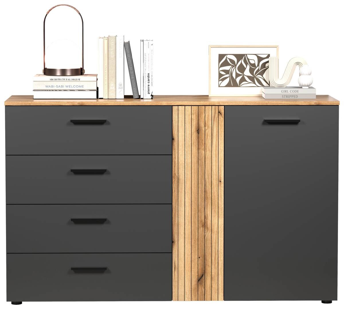 Kommode Esteban anthrazit Eiche Evoke Coast Nachbildung B/H/T: ca. 139x86x38 cm