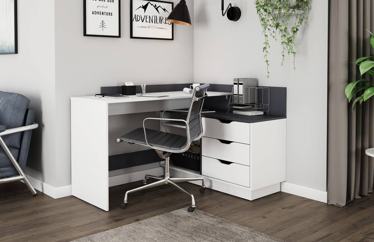 Winkelschreibtisch BELFAST weiß anthrazit B/H/T: ca. 129x83,5x105 cm