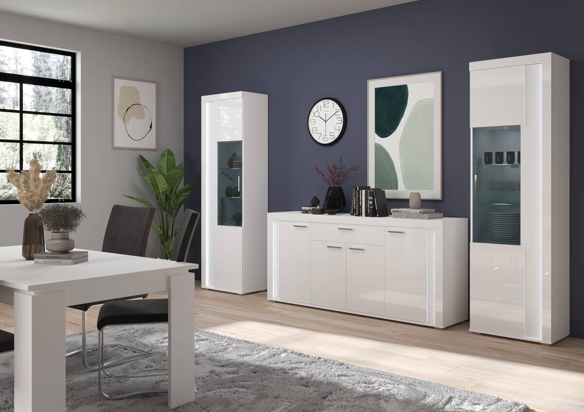 Wohnwand SKYLIGHT weiß weiß Hochglanz Pasol grau B/H/T: ca. 332x202x42 cm