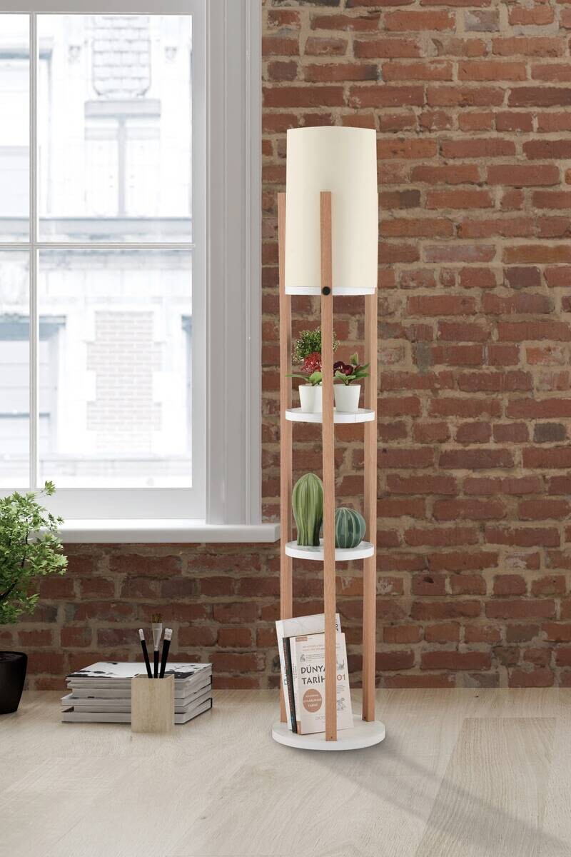 Opviq Stehleuchte Circle weiß natur MDF B/H/L: ca. 21x135x21 cm E27 1 Brennstellen