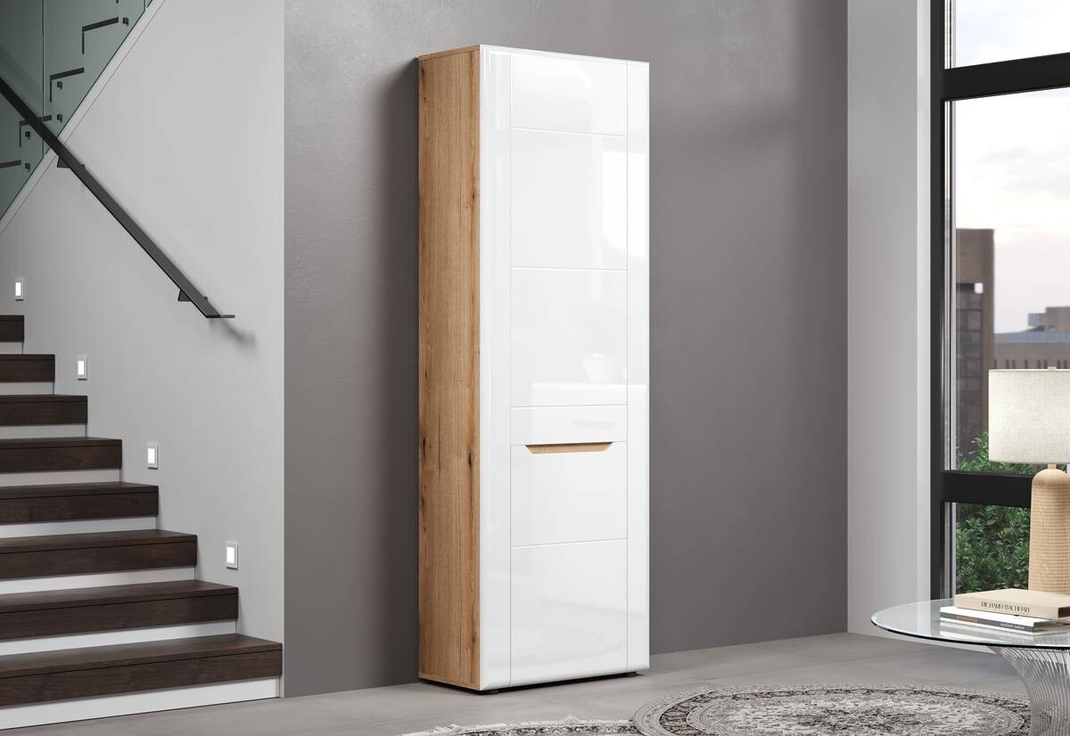 Garderobenschrank Marlon Eiche Evoke Coast Nachbildung weiß Hochglanz B/H/T: ca. 65x200x38 cm