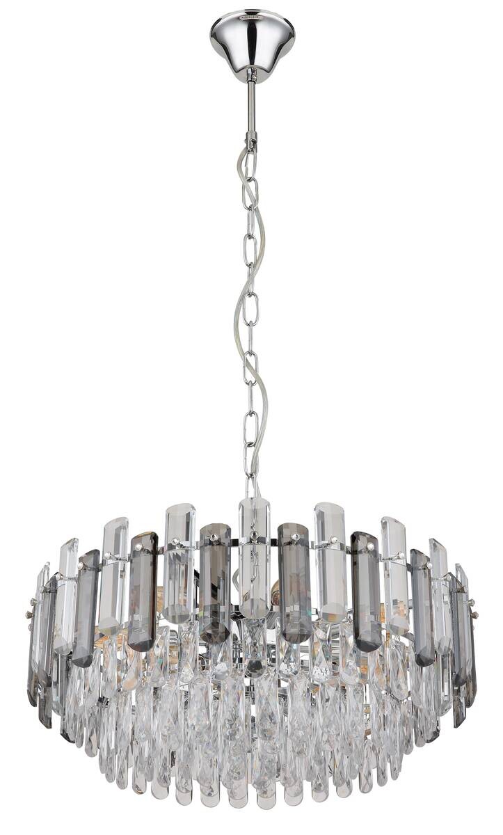 GLOBO Lüsterkrone klar Chrom Acryl Metall H/D: ca. 132x59 cm E14 12 Brennstellen