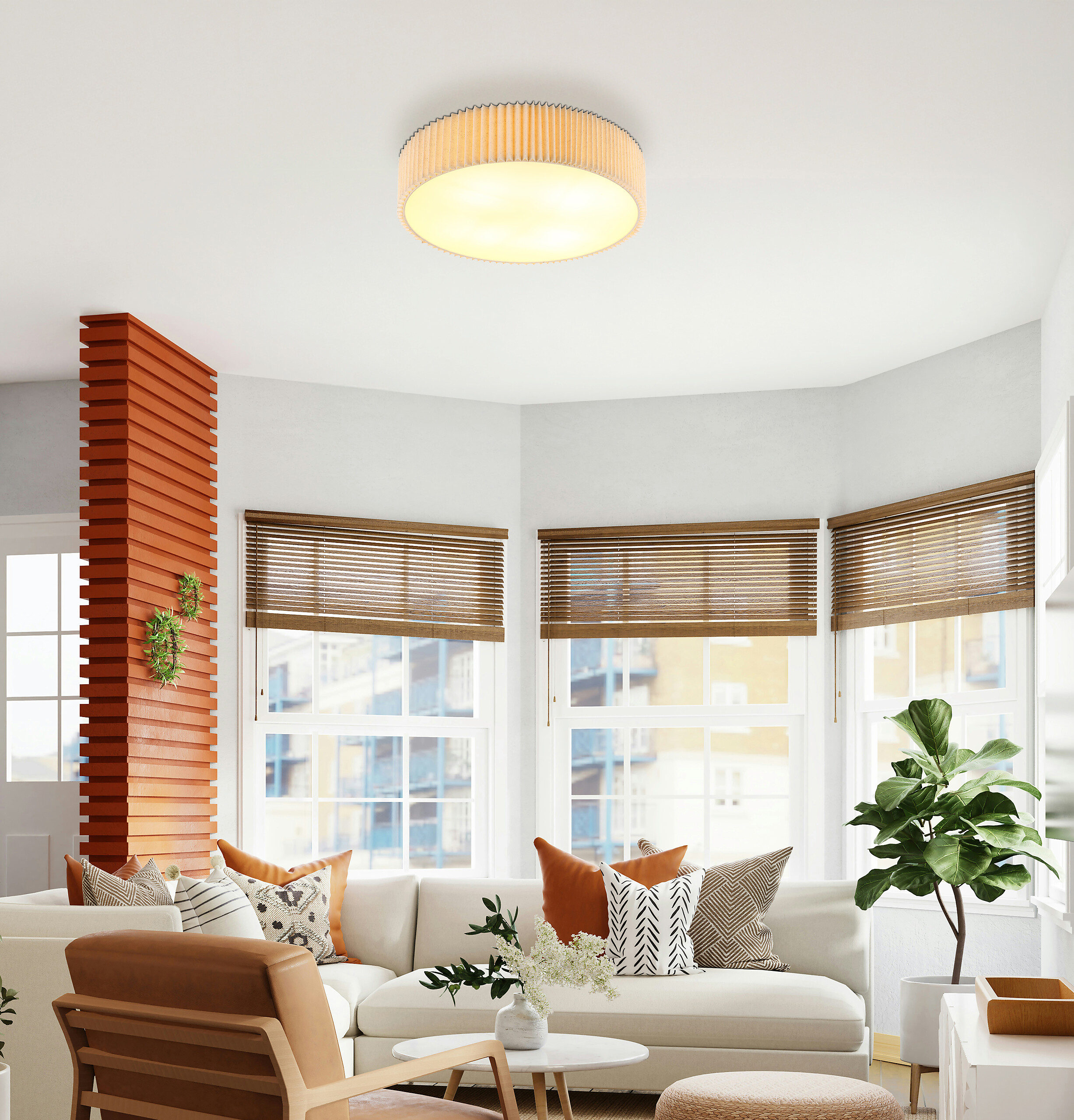 GLOBO Deckenleuchte Opal natur weiß Metall Textil Kunststoff H/D: ca. 13x53 cm E27 4 Brennstellen