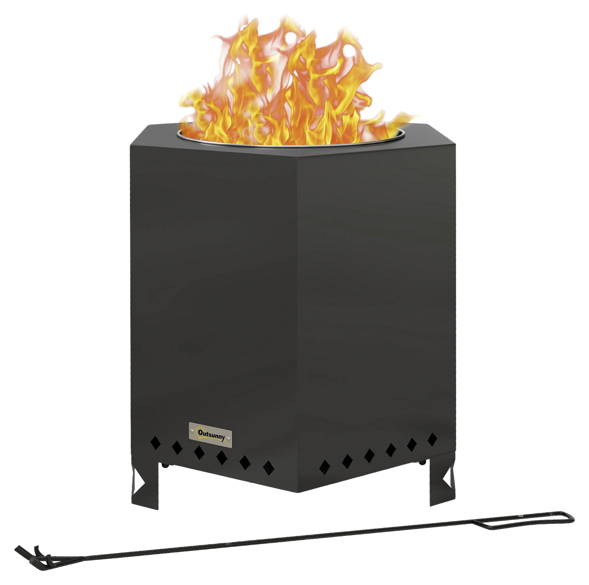 Outsunny Feuerschale schwarz Edelstahl B/H/L: ca. 38,8x46,5x45 cm