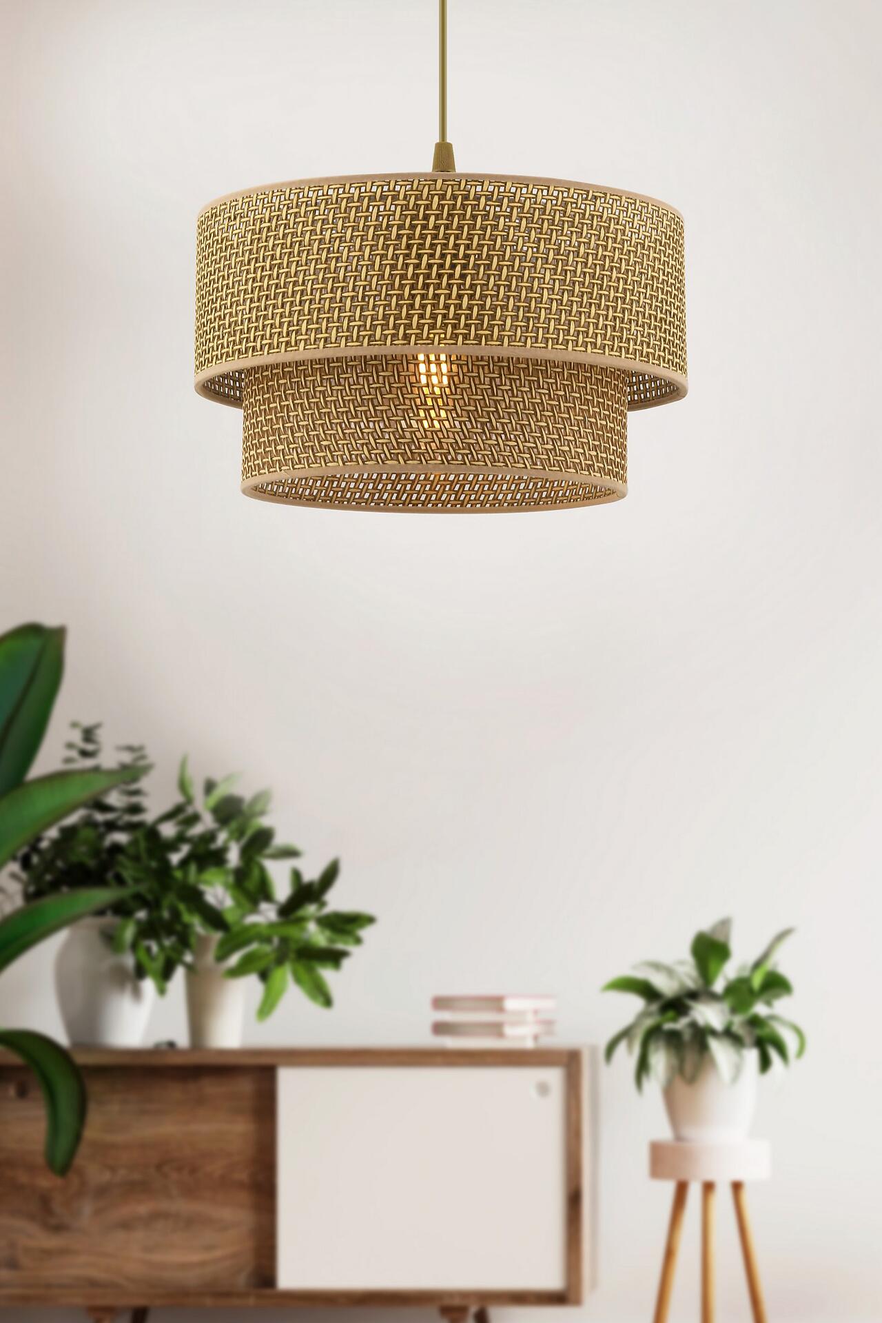 Opviq Pendelleuchte Echo beige Baumwolle B/H/T/L/D: ca. 30x65x30x30x30 cm E27 1 Brennstellen