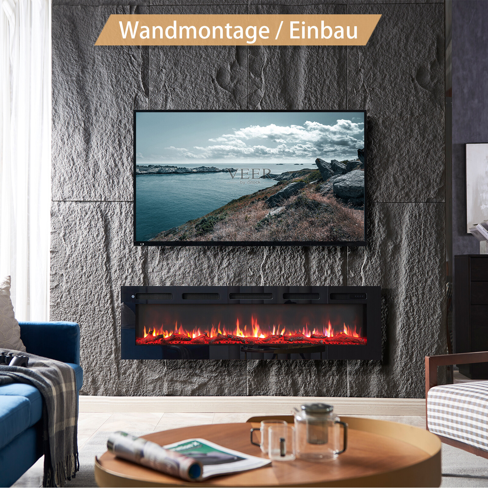 Balderia Elektrischer-Kamin Leif  60 B/H/T: ca. 142,5x38,6x13,8 cm ca. 2000 W