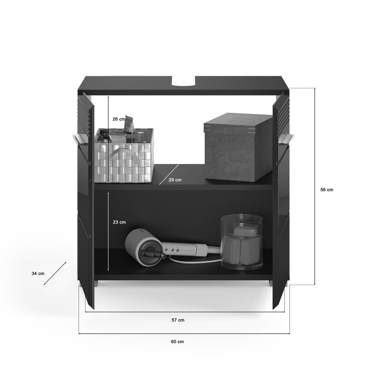 Badezimmer-Set LINUS schwarz schwarz Hochglanz B/H/T: ca. 105x182x34 cm