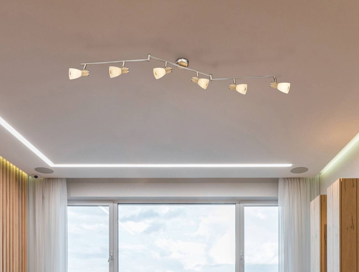 GLOBO Spot nickel matt Opal Glas Metall B/H/T: ca. 9x18x145 cm E14 6 Brennstellen