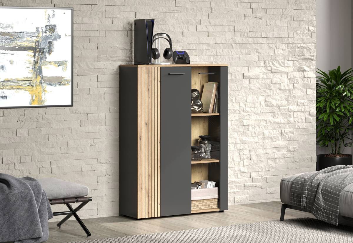 Vitrine Esteban anthrazit Eiche Evoke Coast Nachbildung B/H/T: ca. 90x132x34 cm