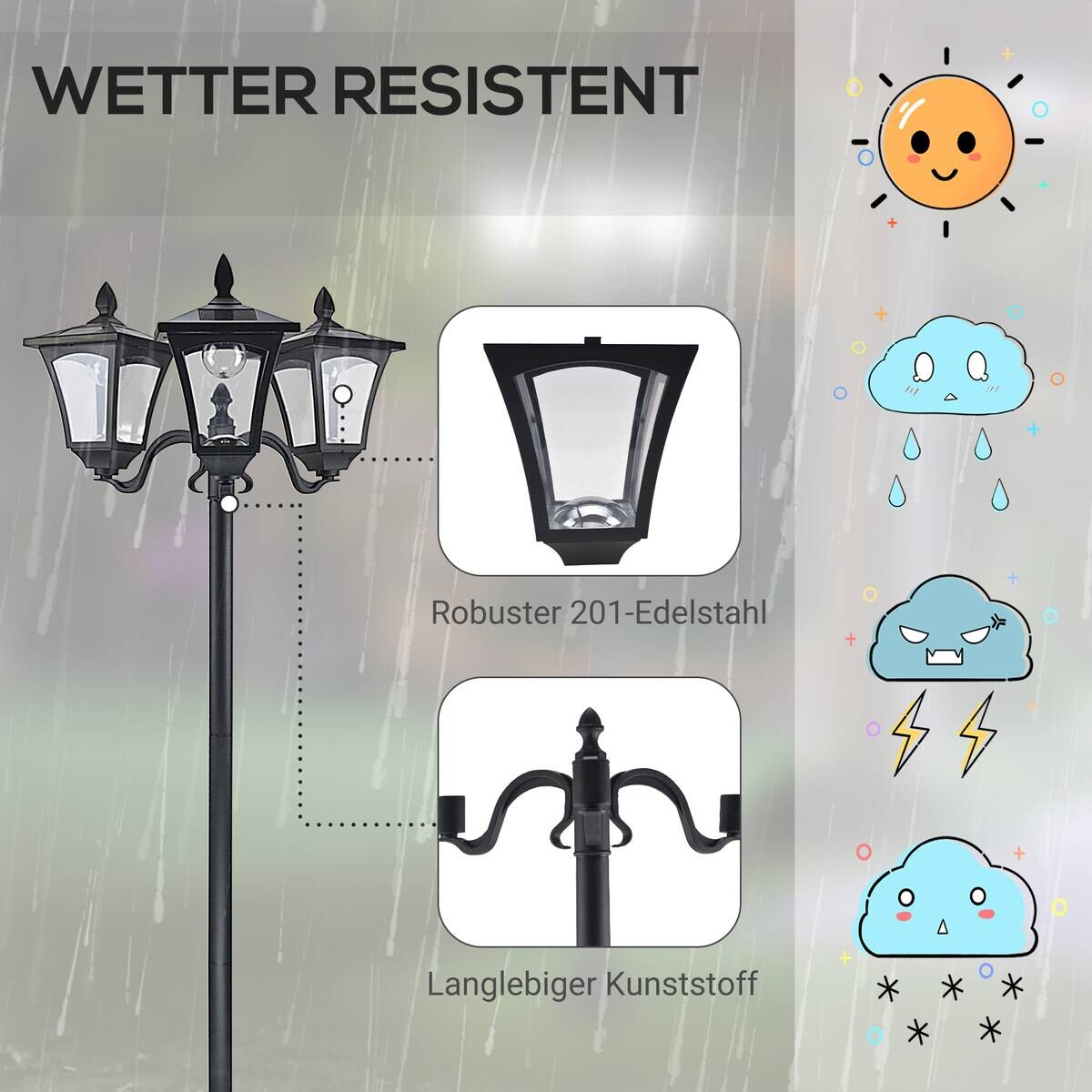 Solar Gartenleuchte 842-109 842-109 schwarz Edelstahl Kunststoff B/H/L: ca. 47x182,5x51,5 cm