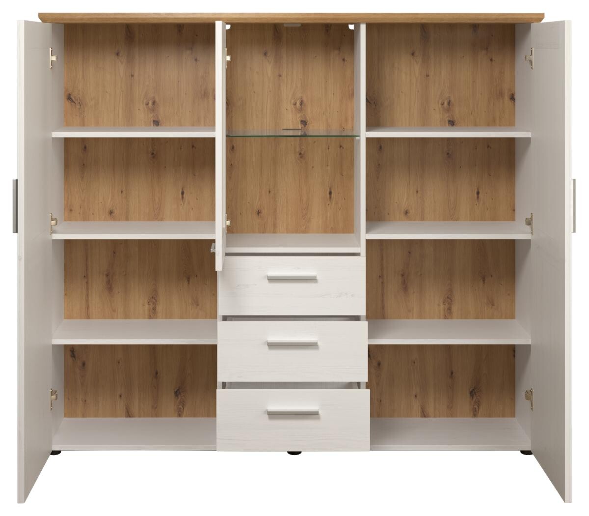 Highboard Shade weiß Pinie Nachbildung Eiche Artisan Nachbildung B/H/T: ca. 159x140x41 cm