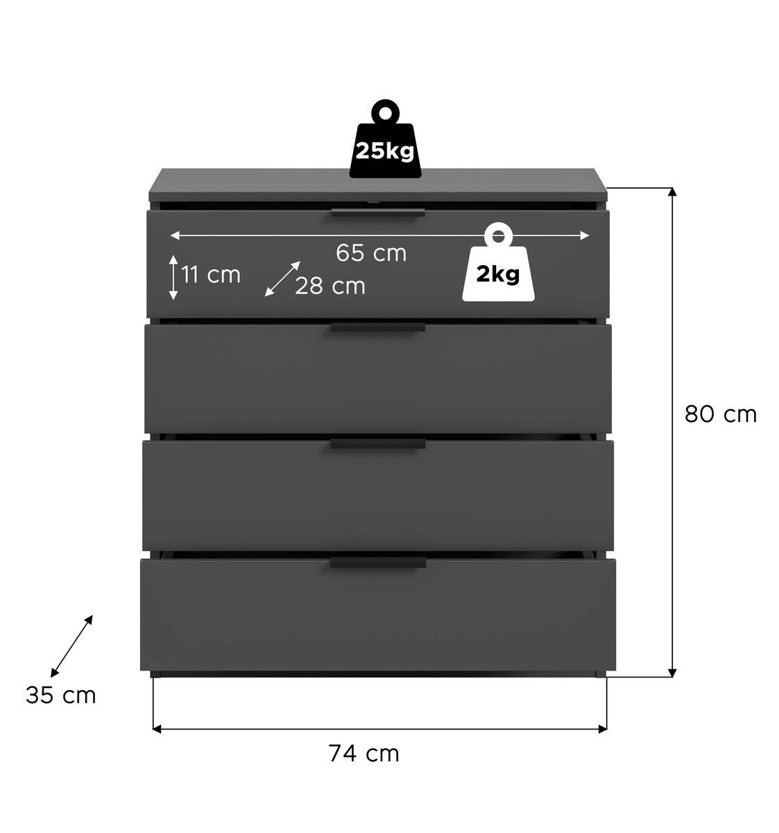 Kommode KOPENHAGEN anthrazit B/H/T: ca. 74x79x35 cm