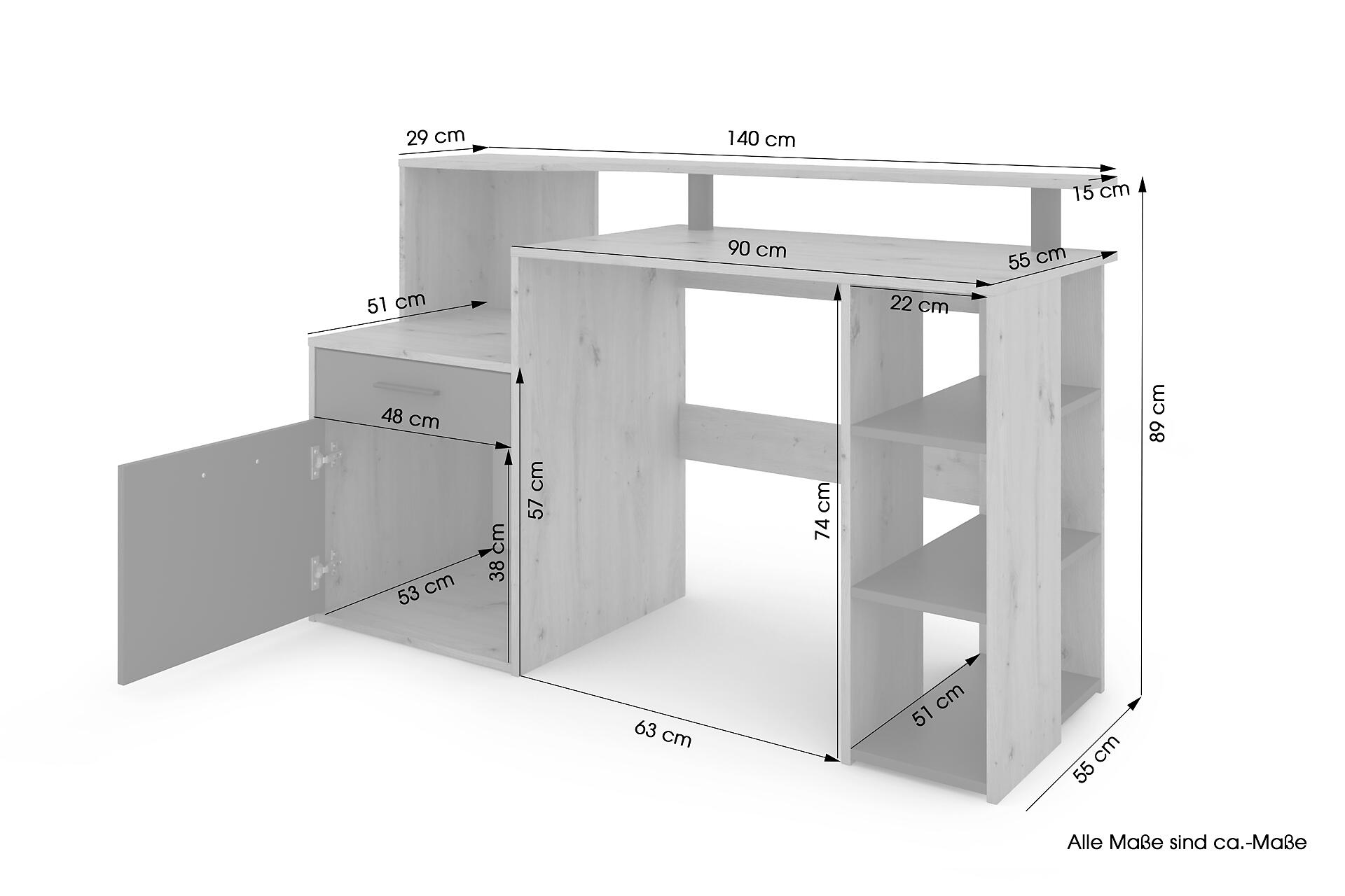 Schreibtisch LOUIS Eiche anthrazit B/H/T: ca. 140x89x55 cm