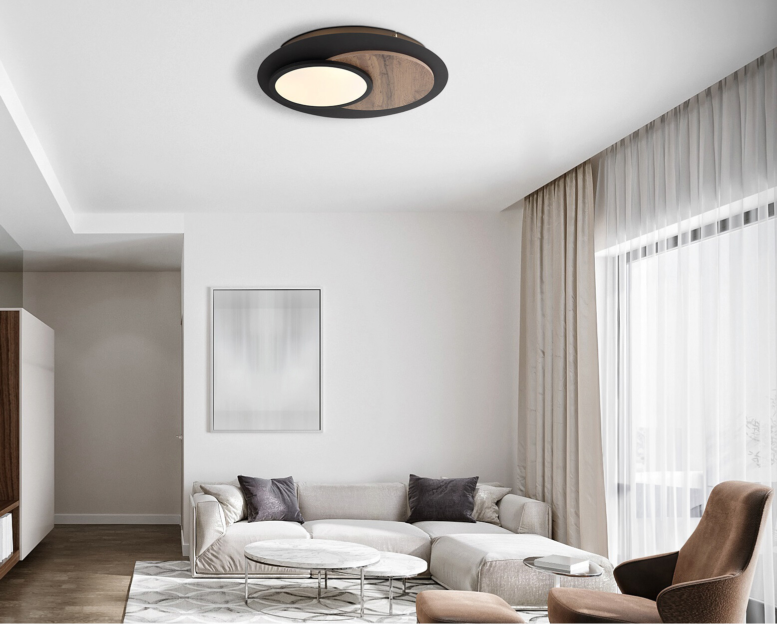 GLOBO Deckenleuchte mattschwarz Opal MDF Metall H/D: ca. 5,6x48 cm 1 Brennstellen