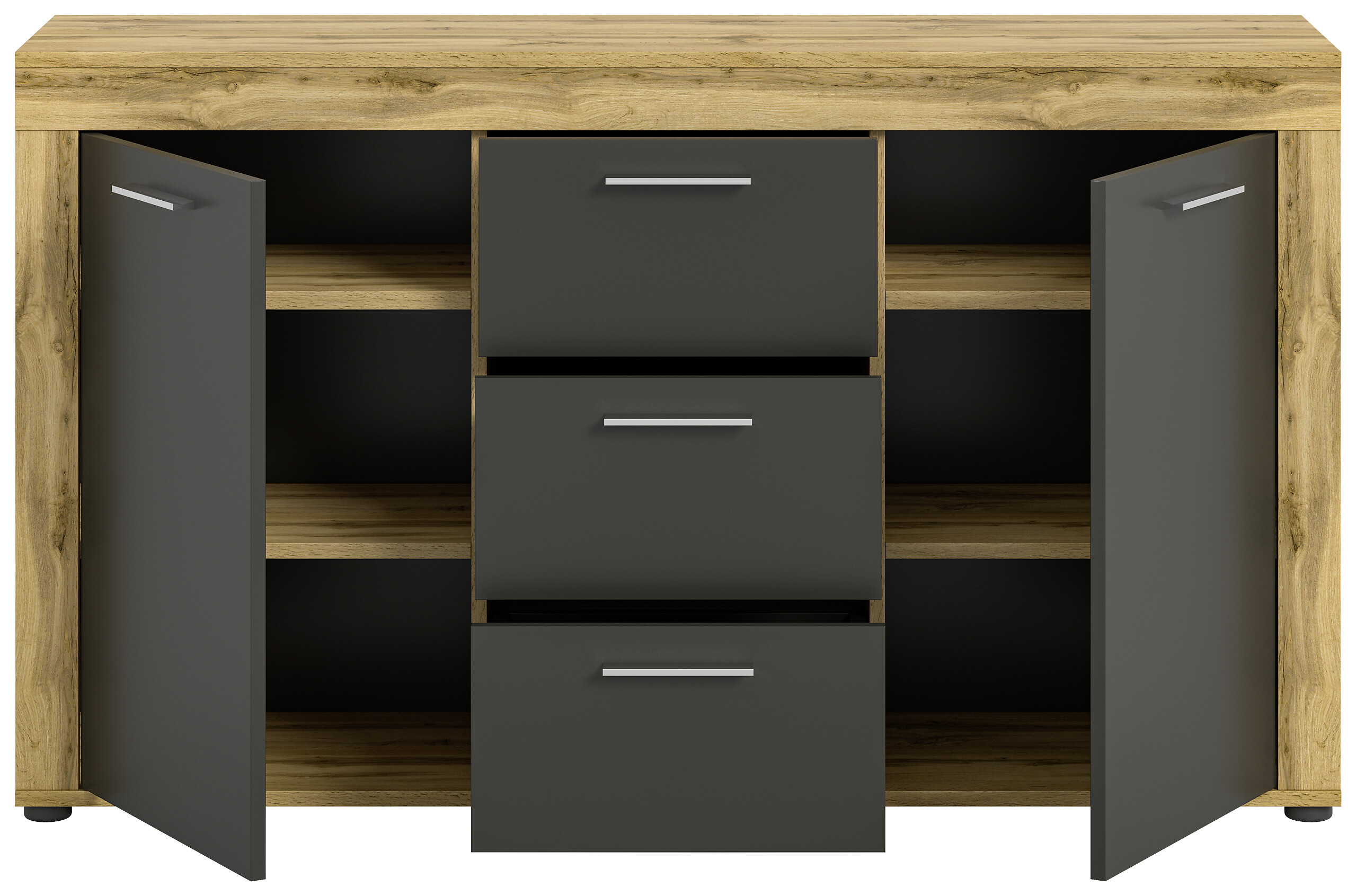 Sideboard Jam Eiche Wotan Nachbildung grau B/H/T: ca. 125x80x35 cm