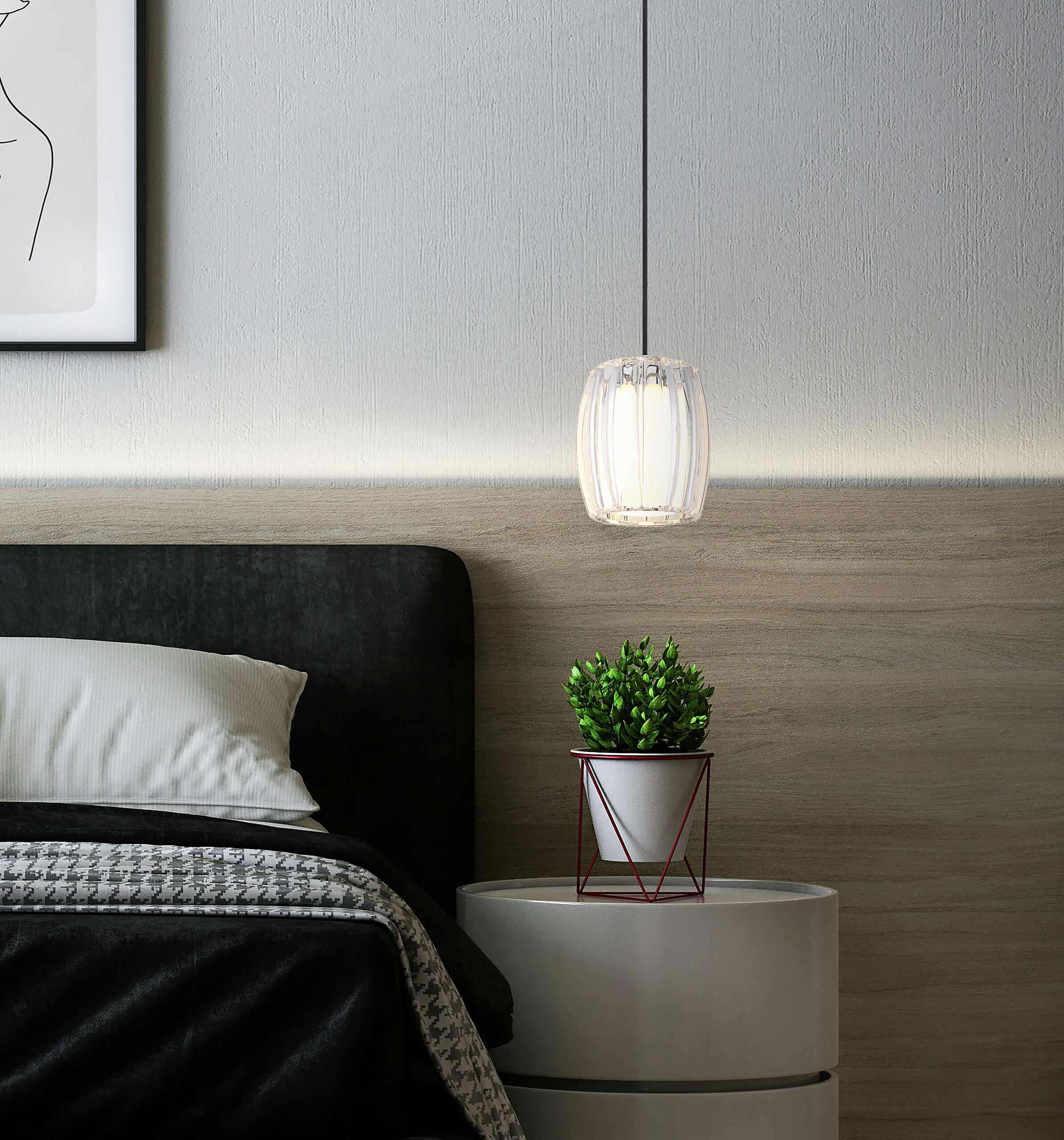 GLOBO Pendelleuchte Chrom Opal schwarz Metall Glas Textil H/D: ca. 120x18 cm E27 1 Brennstellen